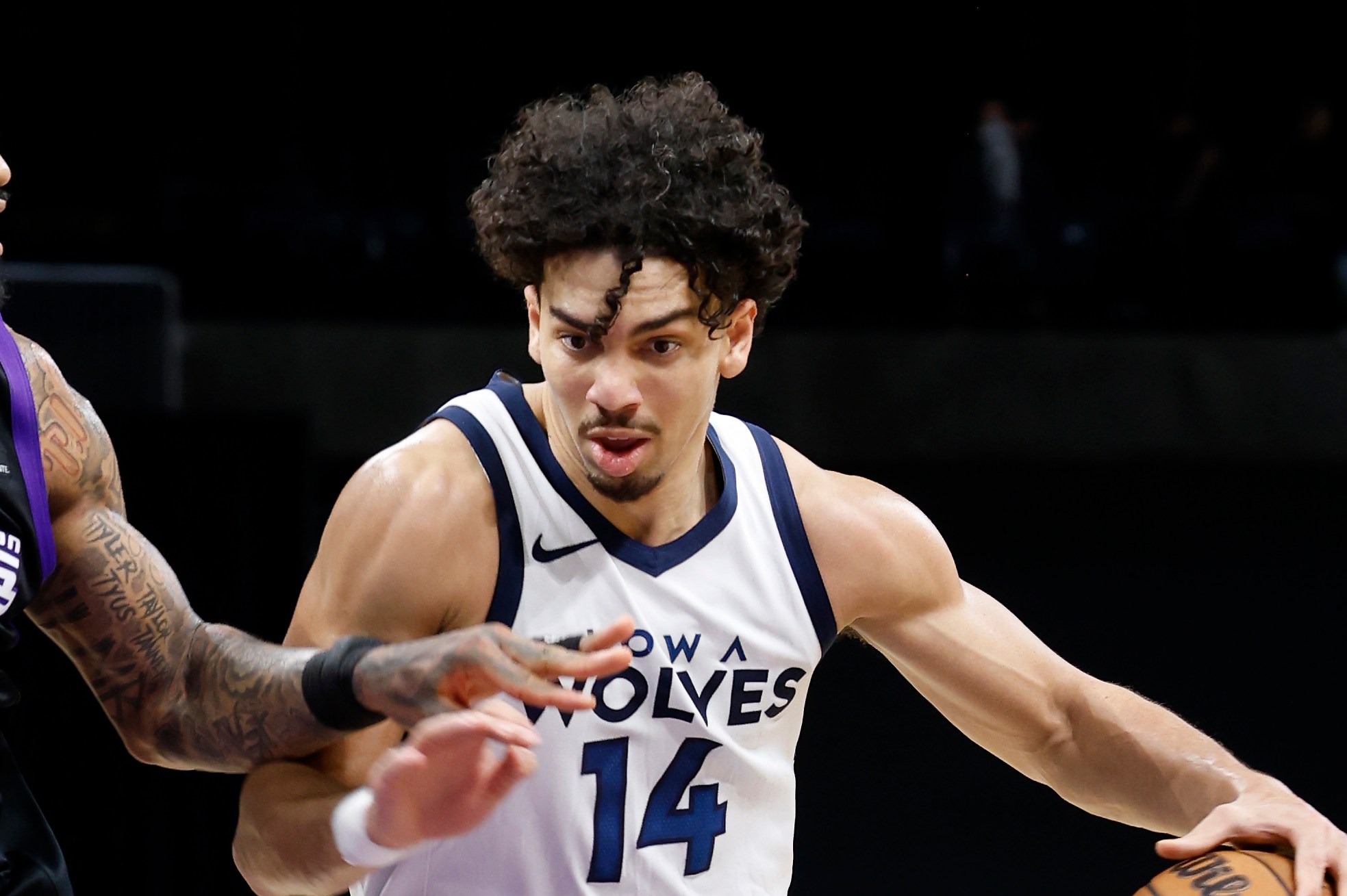 STOCKTON, CA - FEBRUARY 25: Jules Bernard #14 of the Iowa Wolves drives to the basket during the game against the Stockton Kings on February 25, 2026 at Adventist Health Arena in Stockton, California. NOTE TO USER: User expressly acknowledges and agrees that, by downloading and or using this photograph, User is consenting to the terms and conditions of the Getty Images Agreement. Mandatory Copyright Notice: Copyright 2026 NBAE (Photo by Jack Arent/NBAE via Getty Images)