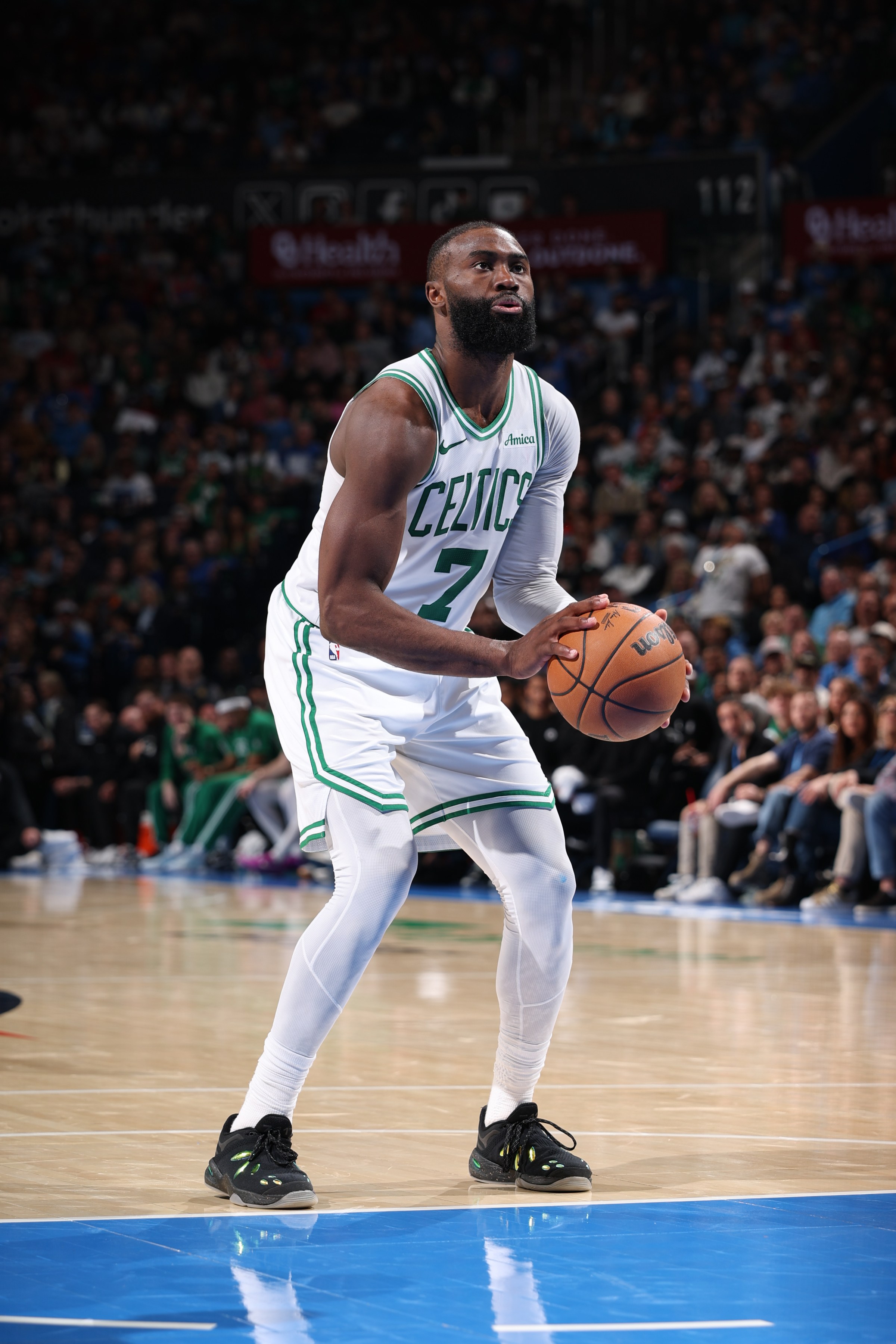 OKLAHOMA CITY, OK - MARCH 12: Jaylen Brown #7 of the Boston Celtics shoots a free throw during the game against the Oklahoma City Thunder on March 12, 2026 at Paycom Center in Oklahoma City, Oklahoma. NOTE TO USER: User expressly acknowledges and agrees that, by downloading and or using this photograph, User is consenting to the terms and conditions of the Getty Images License Agreement. Mandatory Copyright Notice: Copyright 2026 NBAE (Photo by Zach Beeker/NBAE via Getty Images)