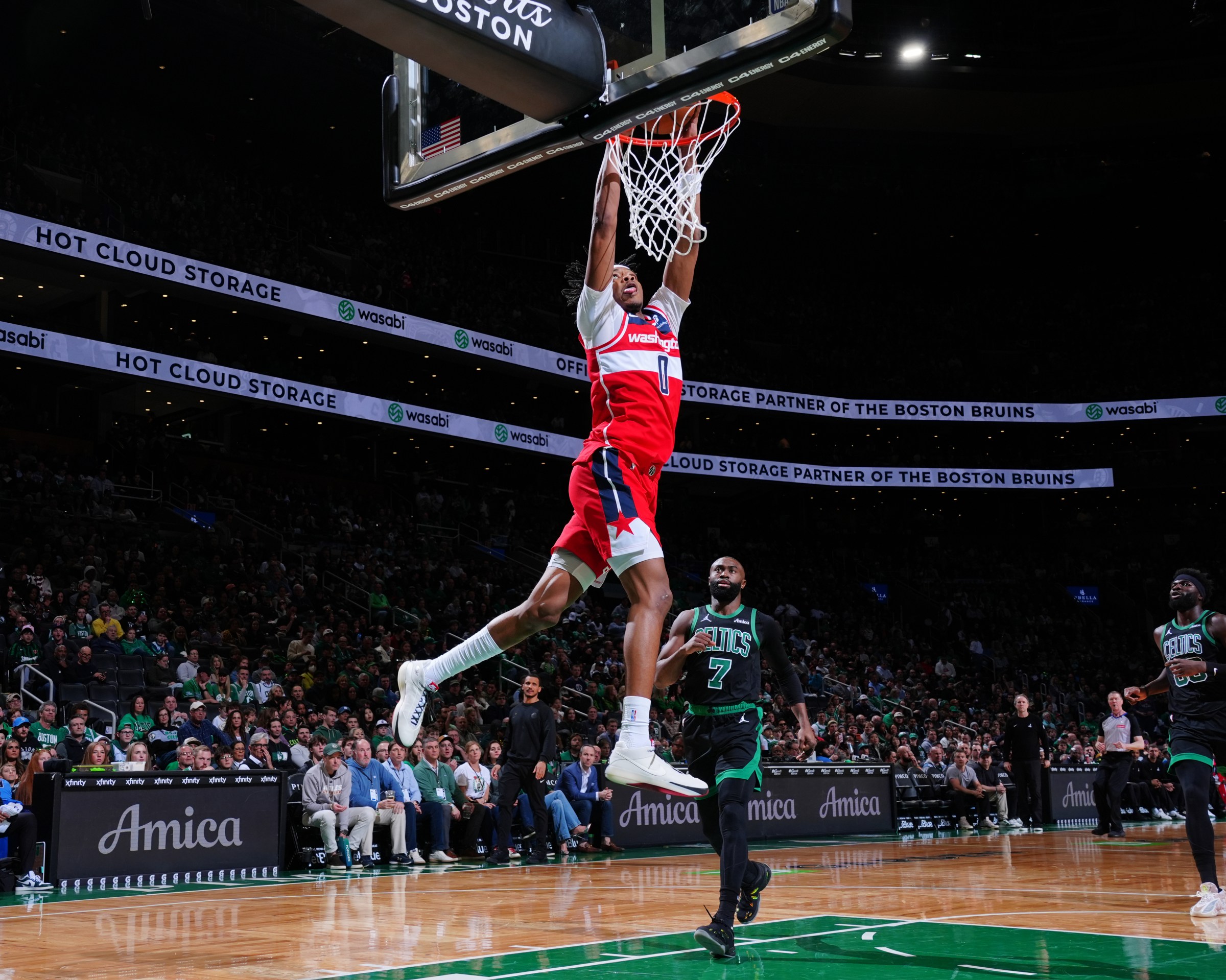 Wizards wing Bilal Coulibaly dunks during the team’s loss to the Boston Celtics.