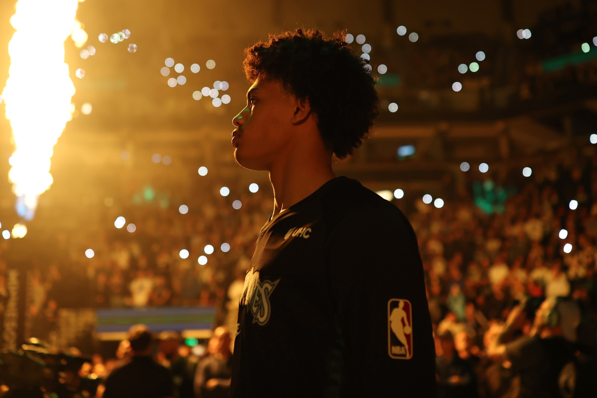 MINNEAPOLIS, MN - MARCH 25: Joan Beringer #19 of the Minnesota Timberwolves looks on before the game against the Houston Rockets on March 25, 2026 at Target Center in Minneapolis, Minnesota. NOTE TO USER: User expressly acknowledges and agrees that, by downloading and or using this Photograph, user is consenting to the terms and conditions of the Getty Images License Agreement. Mandatory Copyright Notice: Copyright 2026 NBAE (Photo by David Sherman/NBAE via Getty Images)