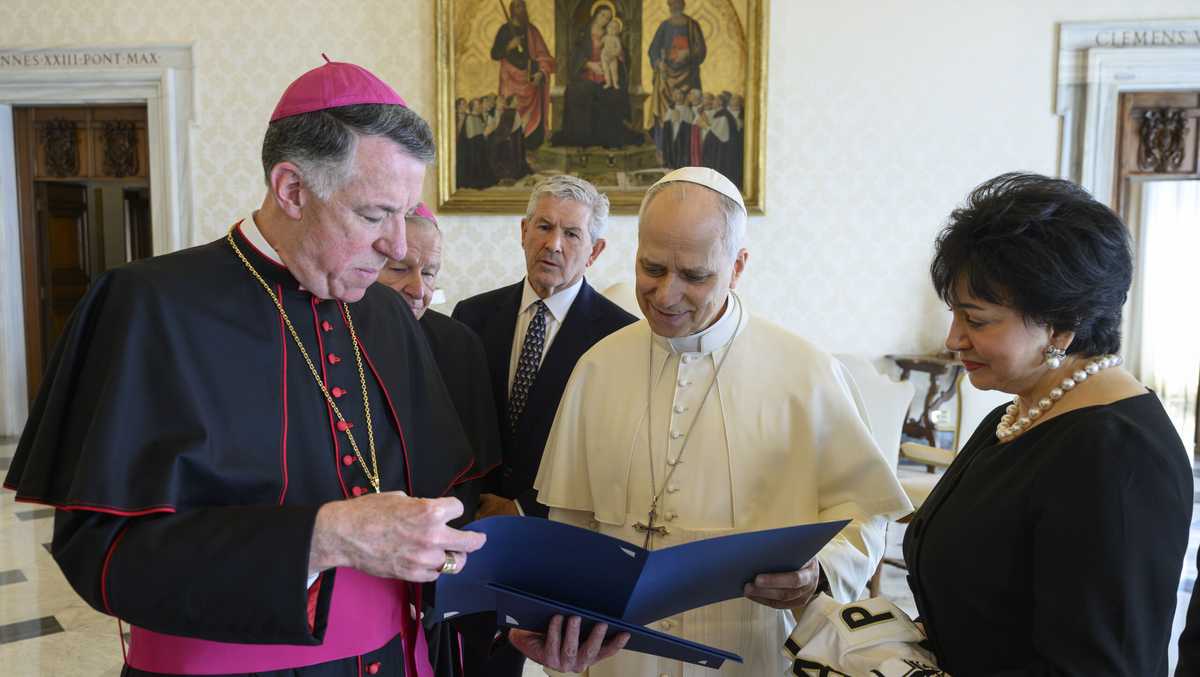Gayle Benson, Archbishop James Checchio meet with Pope Leo XIV