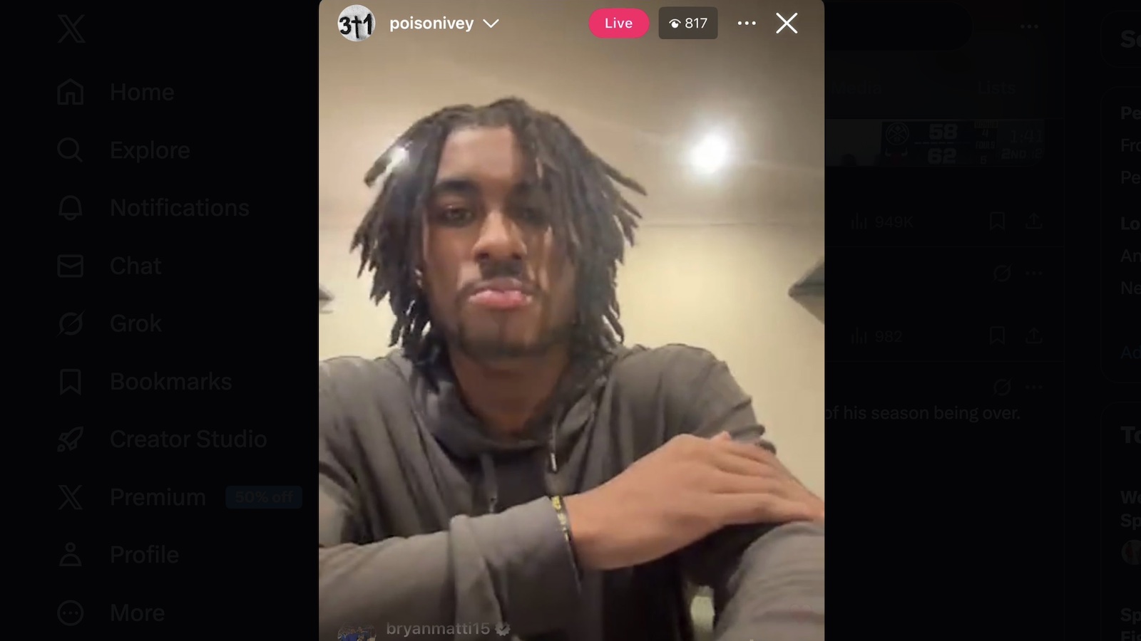 Jaden Ivey live on Instagram