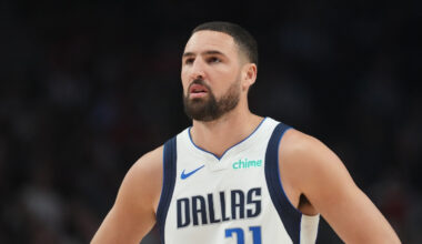 Klay Thompson (#31) of the Dallas Mavericks during the first half against the Portland Trail Blazers at Moda Center, the night he set the franchise record for bench three-pointers.