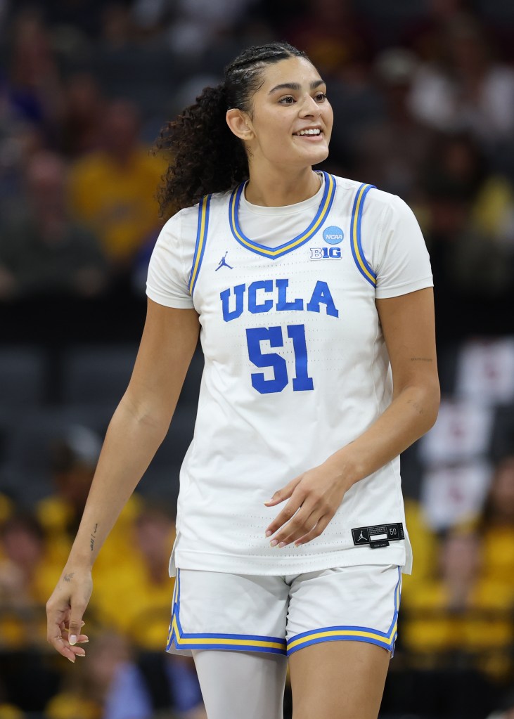 UCLA's Lauren Betts #51 reacts during the NCAA Women's Basketball Tournament.