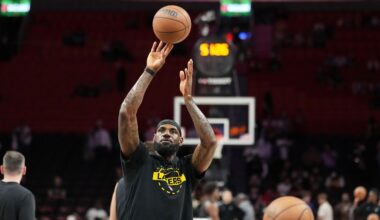 Los Angeles Lakers forward LeBron James warms up before an NBA basketball game against the Miami Heat, Thursday, March 19, 2026, in Miami. (AP Photo/Lynne Sladky)
