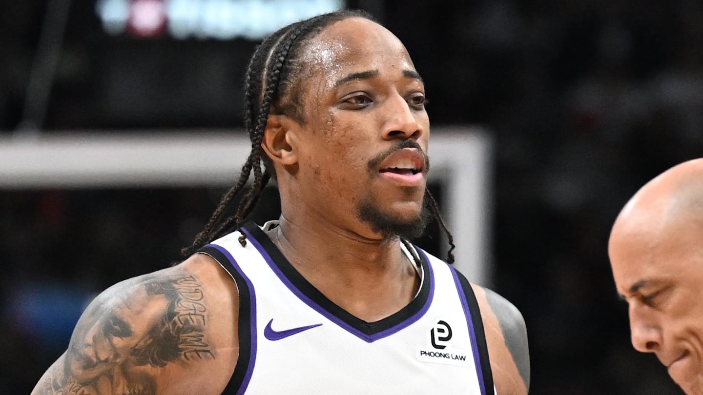 Apr 1, 2026; Toronto, Ontario, CAN;  Sacramento Kings forward DeMar DeRozan (10) slaps hands with head coach Doug Christie after making a three-point basket against the Toronto Raptors in the second half at Scotiabank Arena. Mandatory Credit: Dan Hamilton-Imagn Images