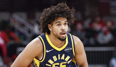 Indiana Pacers guard Ethan Thompson (55) looks to pass the ball against the Chicago Bulls during the first half at United Center.