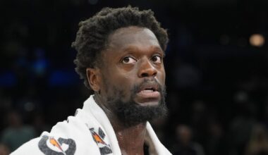 Mar 25, 2026; Minneapolis, Minnesota, USA; Minnesota Timberwolves forward Julius Randle (30) talks with a reporter after the game with the Houston Rockets at Target Center. Mandatory Credit: Bruce Kluckhohn-Imagn Images