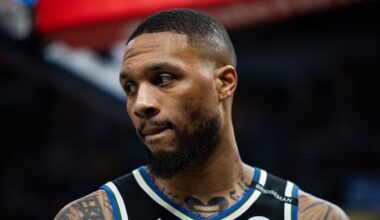 Milwaukee Bucks guard Damian Lillard against the Indiana Pacers at Gainbridge Fieldhouse on April 22, 2025.