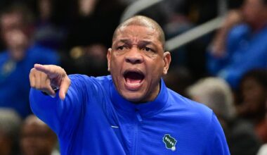 Milwaukee Bucks head coach Doc Rivers reacts against the Indiana Pacers at Fiserv Forum on November 22, 2024.