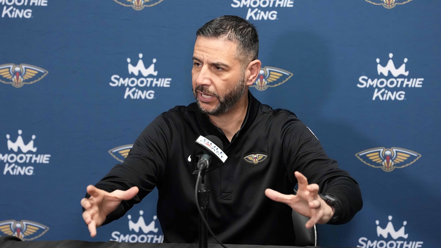 Mar 3, 2026; Los Angeles, California, USA; New Orleans Pelicans head coach James Borrego at a press conference at the Crypto.com Arena. Mandatory Credit: Kirby Lee-Imagn Images