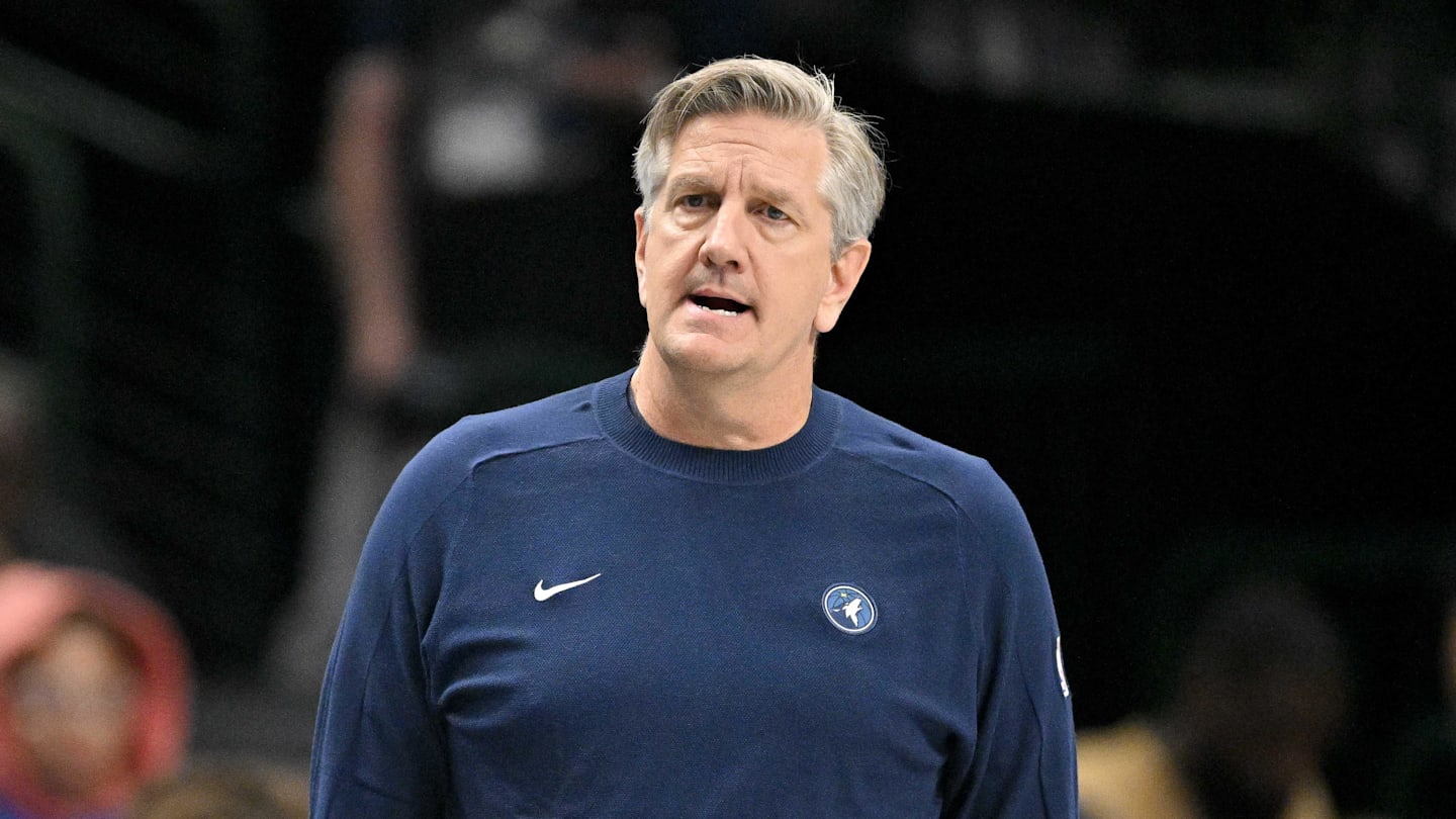 Mar 30, 2026; Dallas, Texas, USA; Minnesota Timberwolves head coach Chris Finch looks on during the second quarter against the Dallas Mavericks at the American Airlines Center. Mandatory Credit: Jerome Miron-Imagn Images