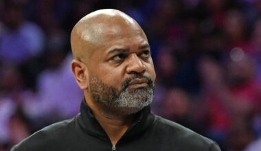 Apr 4, 2026; Philadelphia, Pennsylvania, USA; Detroit Pistons head coach J.B. Bickerstaff against the Philadelphia 76ers during the first half at Xfinity Mobile Arena. Mandatory Credit: Eric Hartline-Imagn Images