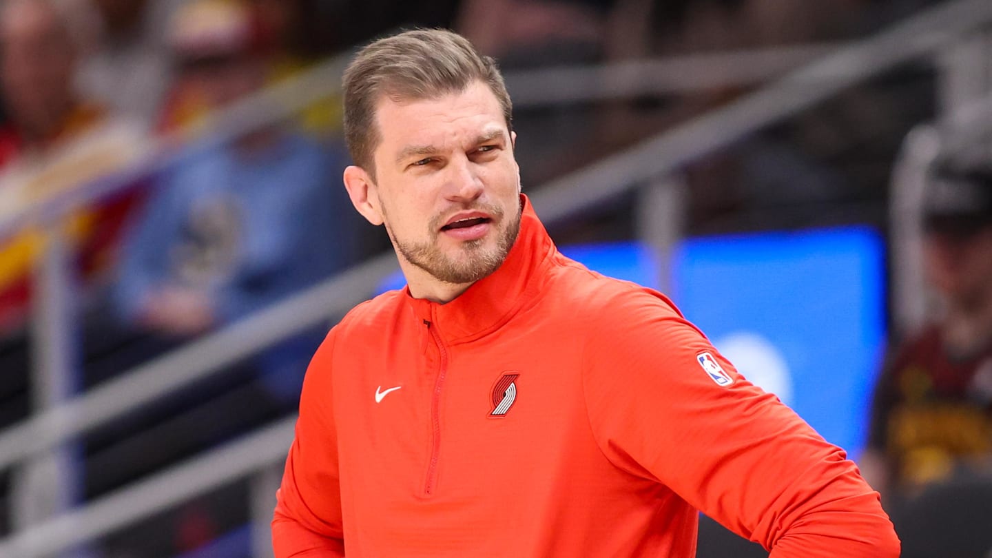 Mar 1, 2026; Atlanta, Georgia, USA; Portland Trail Blazers coach Tiago Splitter on the sideline against the Atlanta Hawks in the first quarter at State Farm Arena. Mandatory Credit: Brett Davis-Imagn Images