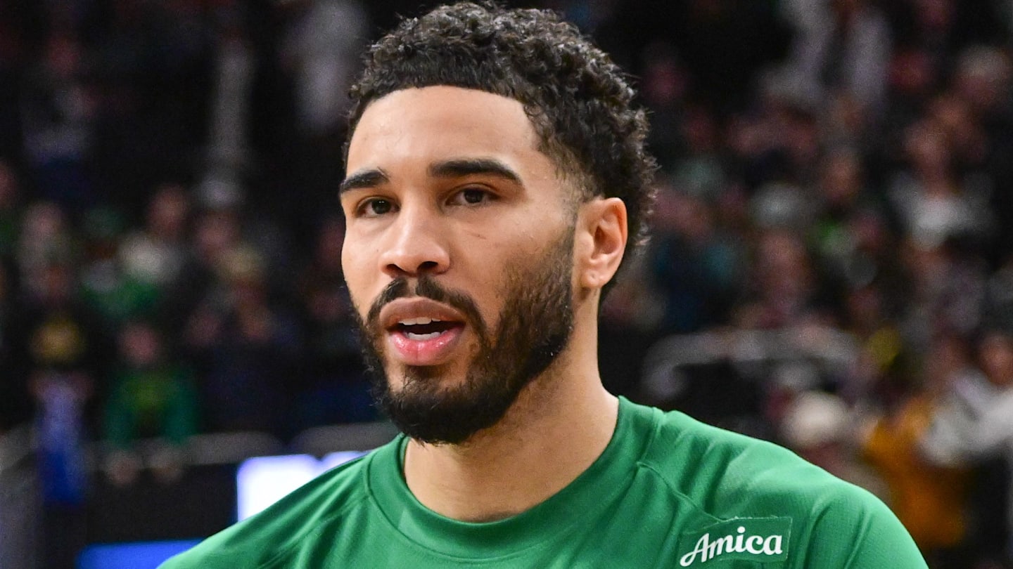 Apr 3, 2026; Milwaukee, Wisconsin, USA; Milwaukee Bucks forward Giannis Antetokounmpo (34) greets Boston Celtics forward Jayson Tatum (0) after the game at Fiserv Forum. Mandatory Credit: Benny Sieu-Imagn Images