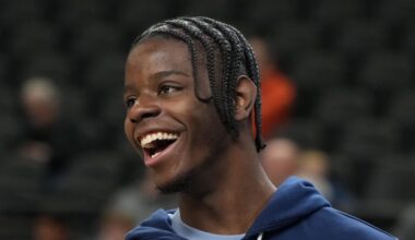 Mar 18, 2026; Greenville, SC, USA; North Carolina Tar Heels forward Caleb Wilson (8) during a practice session ahead of the first round of the men's 2026 NCAA Tournament at Bon Secours Wellness Arena. Mandatory Credit: Bob Donnan-Imagn Images