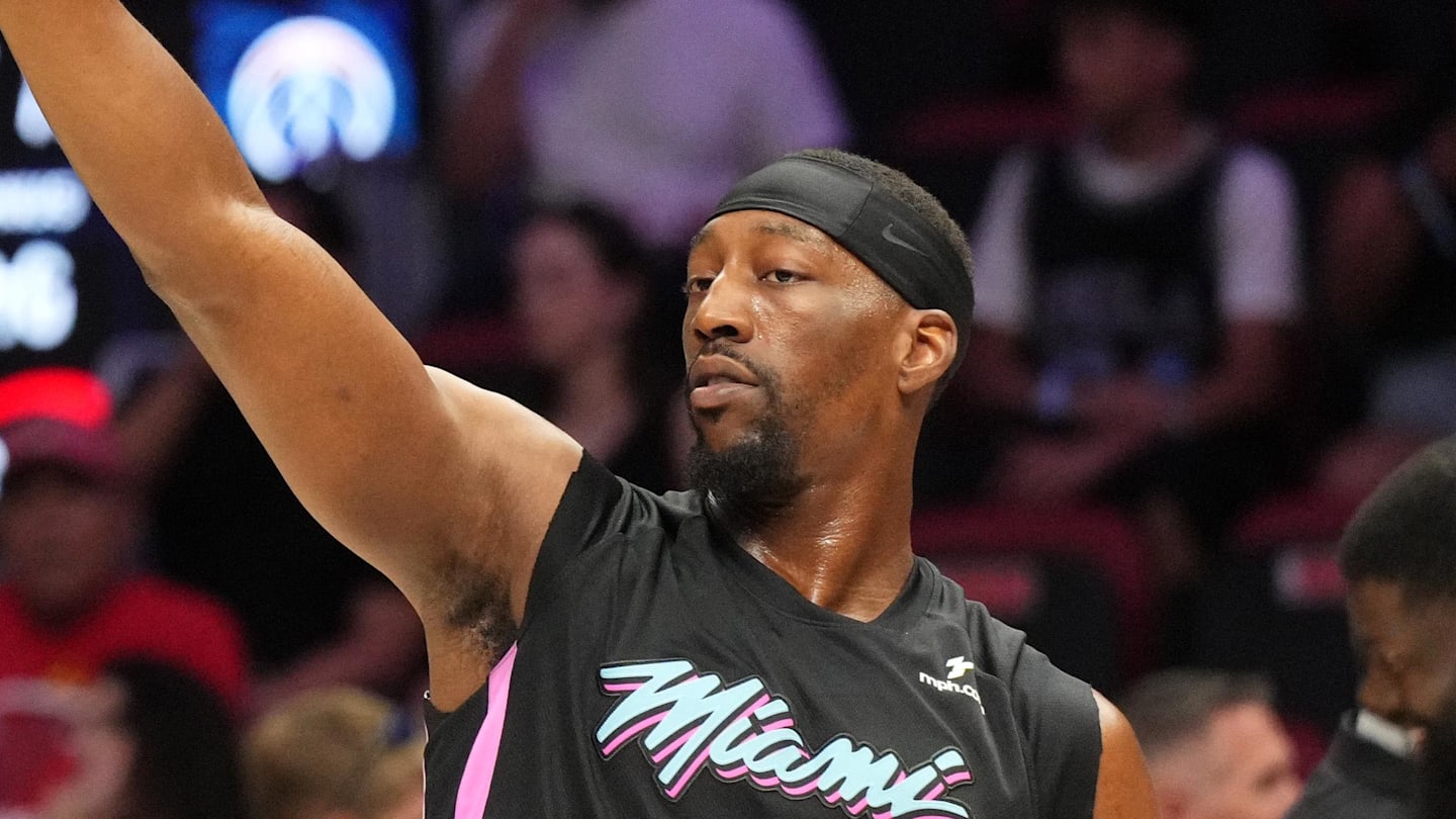 Miami Heat center Bam Adebayo (13) warms-up  (Mandatory Credit: Jim Rassol-Imagn Images)