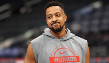 Jan 6, 2026; Washington, District of Columbia, USA; Washington Wizards guard CJ McCollum (3) looks on before a game against the Orlando Magic at Capital One Arena. Mandatory Credit: Daniel Kucin Jr.-Imagn Images