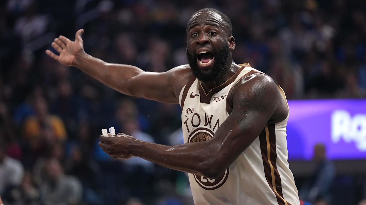 Jan 30, 2026; San Francisco, California, USA; Golden State Warriors forward Draymond Green (23) reacts after the Warriors committed a turnover against the Detroit Pistons in the first quarter at the Chase Center. Mandatory Credit: Cary Edmondson-Imagn Images