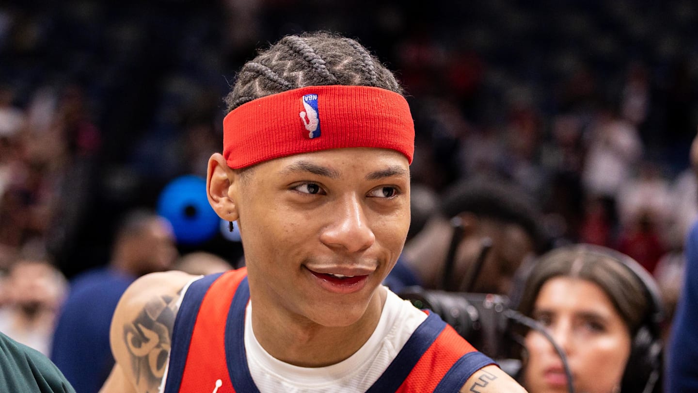 Apr 7, 2026; New Orleans, Louisiana, USA; New Orleans Pelicans guard Jeremiah Fears (0) walks off the court after the win against the Utah Jazz at Smoothie King Center. Mandatory Credit: Stephen Lew-Imagn Images