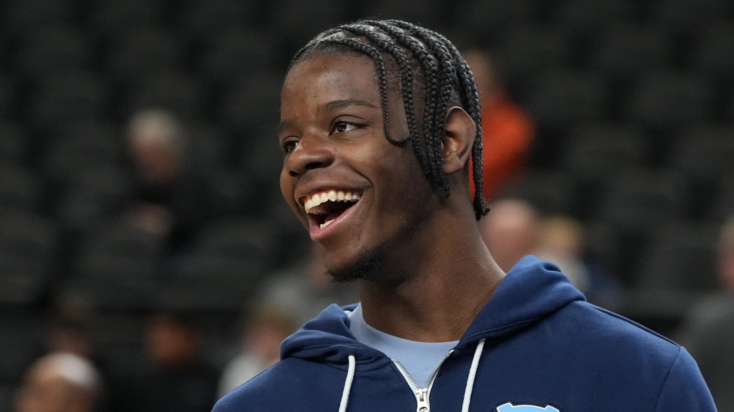 North Carolina Tar Heels forward Caleb Wilson (8) during a practice session ahead of the first round of the men's 2026 NCAA Tournament at Bon Secours Wellness Arena.
