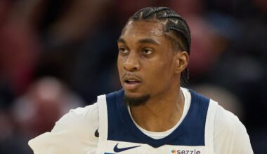 Dec 12, 2025; San Francisco, California, USA; Minnesota Timberwolves forward Jaden McDaniels (3) runs back on defense against the Golden State Warriors during the third quarter at Chase Center. Mandatory Credit: Robert Edwards-Imagn Images
