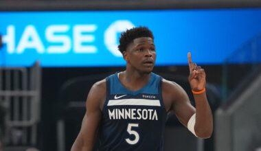 Mar 13, 2026; San Francisco, California, USA; Minnesota Timberwolves guard Anthony Edwards (5) dribbles the ball against the Golden State Warriors in the first quarter at the Chase Center. Mandatory Credit: Cary Edmondson-Imagn Images