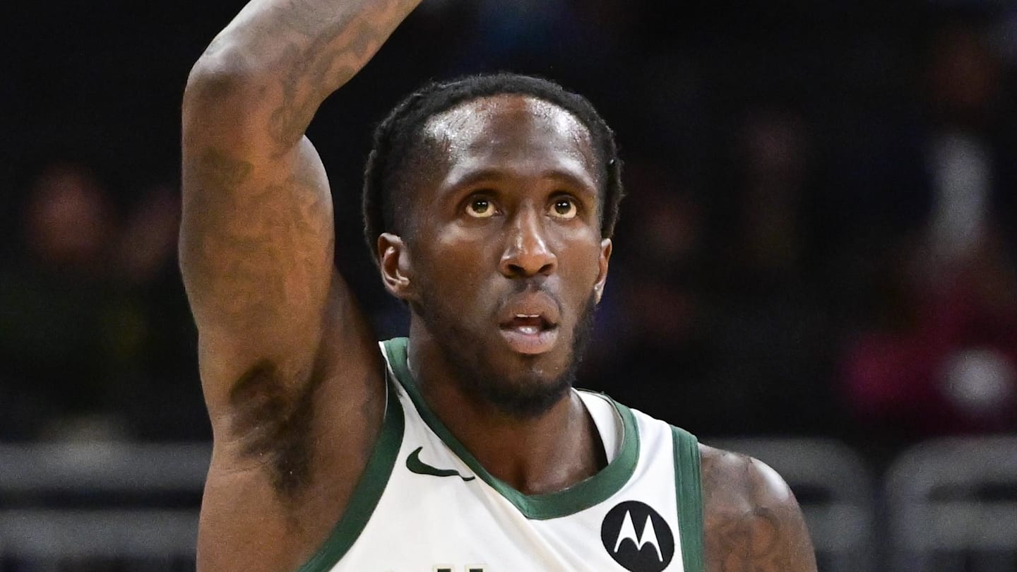 Milwaukee Bucks guard Taurean Prince reacts after scoring a basket  against the Detroit Pistons on October 9, 2025.
