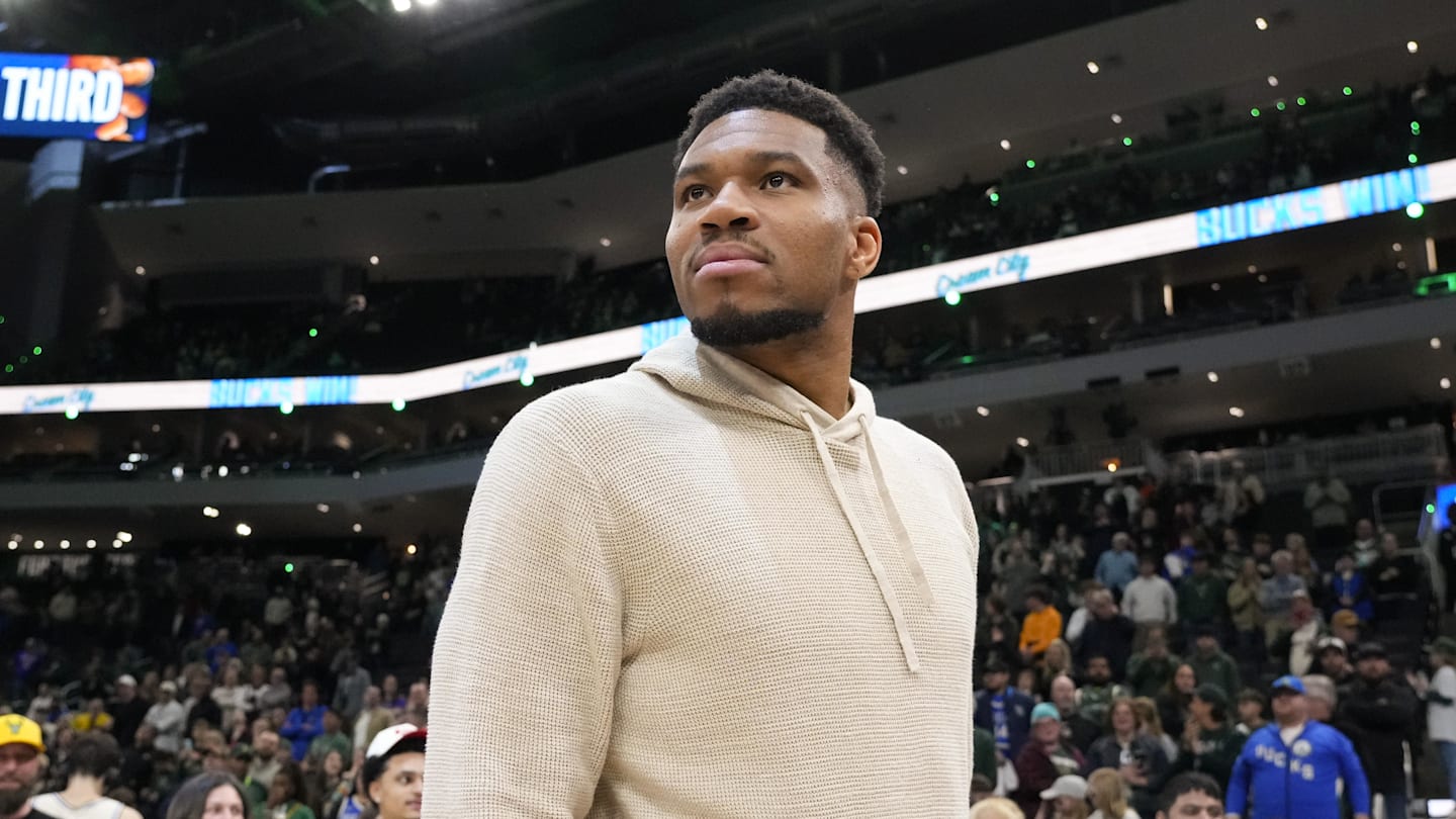 Apr 10, 2026; Milwaukee, Wisconsin, USA;  Milwaukee Bucks forward Giannis Antetokounmpo (34) looks around following the game against the Brooklyn Nets at Fiserv Forum. Mandatory Credit: Jeff Hanisch-Imagn Images