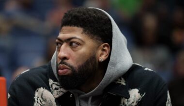 Mar 8, 2026; New Orleans, Louisiana, USA;  Washington Wizards forward Anthony Davis (23) watches during the first half against the New Orleans Pelicans at Smoothie King Center. Mandatory Credit: Matthew Hinton-Imagn Images