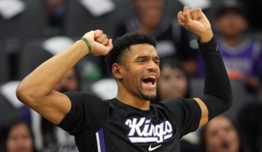Apr 3, 2026; Sacramento, California, USA; Sacramento Kings center Dylan Cardwell (32) during the third quarter against the New Orleans Pelicans at Golden 1 Center. Mandatory Credit: Darren Yamashita-Imagn Images