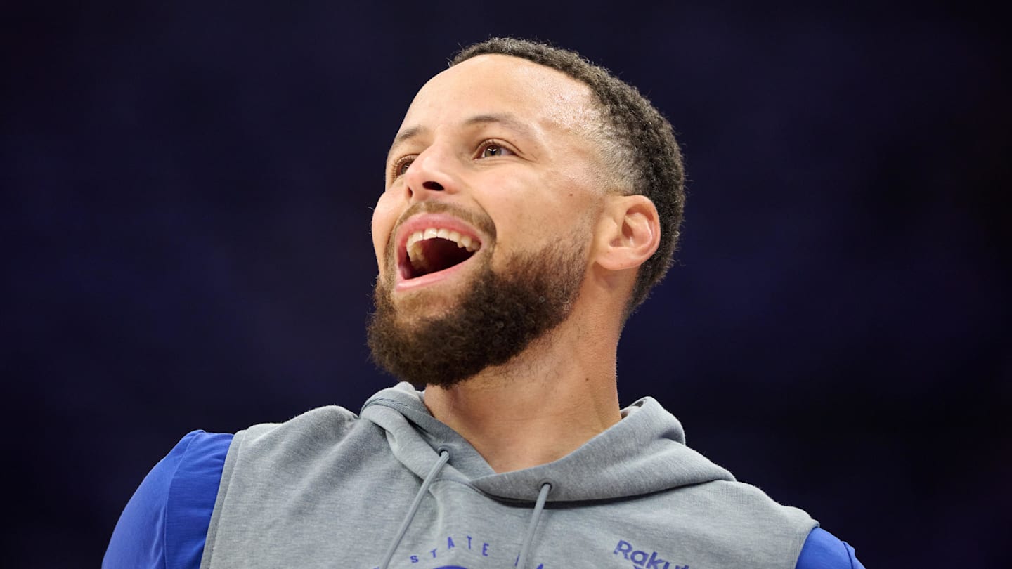 Apr 10, 2026; Sacramento, California, USA; Golden State Warriors guard Stephen Curry (30) reacts during warmups before the game against the Sacramento Kings at Golden 1 Center. Mandatory Credit: Robert Edwards-Imagn Images