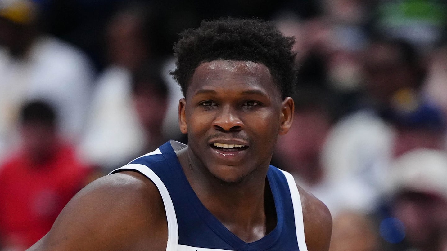Mar 1, 2026; Denver, Colorado, USA; Minnesota Timberwolves guard Anthony Edwards (5) controls the ball in the second quarter against the Denver Nuggets at Ball Arena. Mandatory Credit: Ron Chenoy-Imagn Images