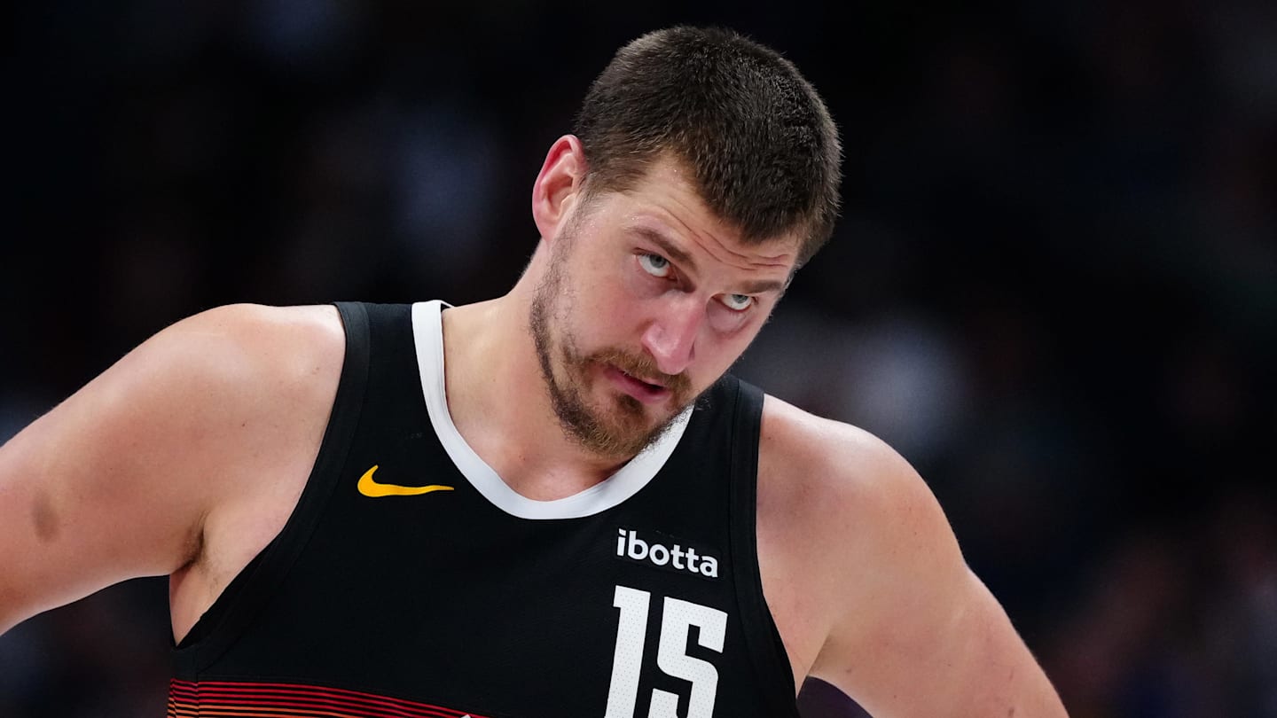 Mar 6, 2026; Denver, Colorado, USA; Denver Nuggets center Nikola Jokic (15) during the second quarter against the New York Knicks at Ball Arena. Mandatory Credit: Ron Chenoy-Imagn Images