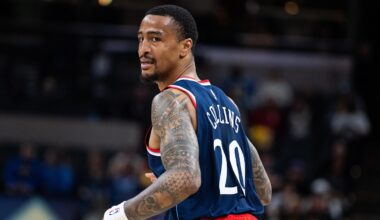 Mar 27, 2026; Indianapolis, Indiana, USA;  LA Clippers forward John Collins (20) in the first half against the Indiana Pacers at Gainbridge Fieldhouse. Mandatory Credit: Trevor Ruszkowski-Imagn Images