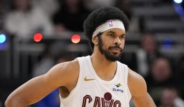 Feb 25, 2026; Milwaukee, Wisconsin, USA;  Cleveland Cavaliers center Jarrett Allen (31) during the game against the Milwaukee Bucks at Fiserv Forum. Mandatory Credit: Jeff Hanisch-Imagn Images