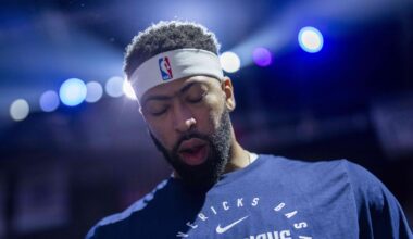 Jan 6, 2026; Sacramento, California, USA; Dallas Mavericks forward Anthony Davis (3) stands on the court before the start of the game against the Sacramento Kings at the Golden 1 Center. Mandatory Credit: Cary Edmondson-Imagn Images