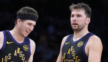 Los Angeles Lakers guard Austin Reaves and guard Luka Doncic