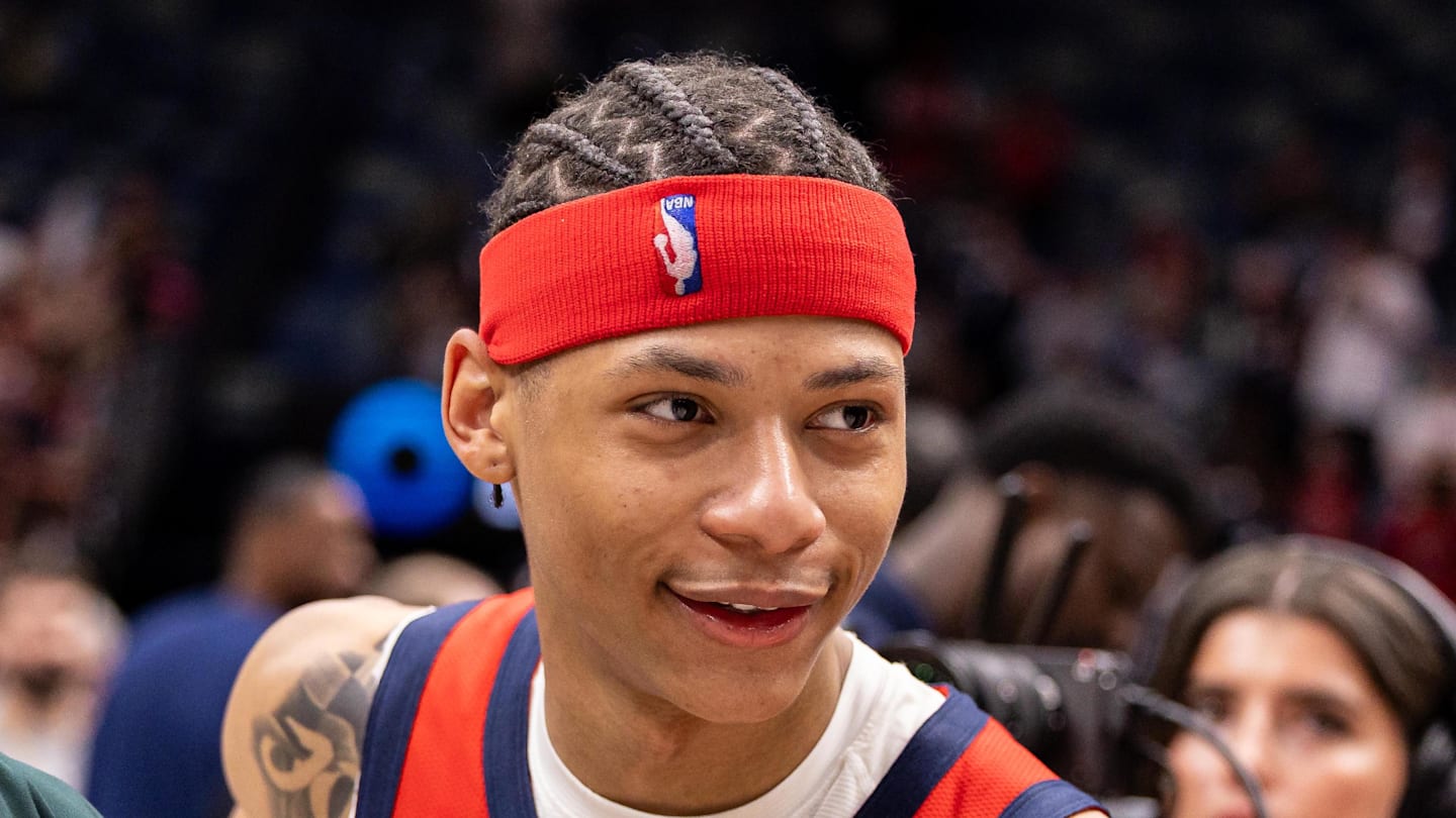 Apr 7, 2026; New Orleans, Louisiana, USA; New Orleans Pelicans guard Jeremiah Fears (0) walks off the court after the win against the Utah Jazz at Smoothie King Center. Mandatory Credit: Stephen Lew-Imagn Images