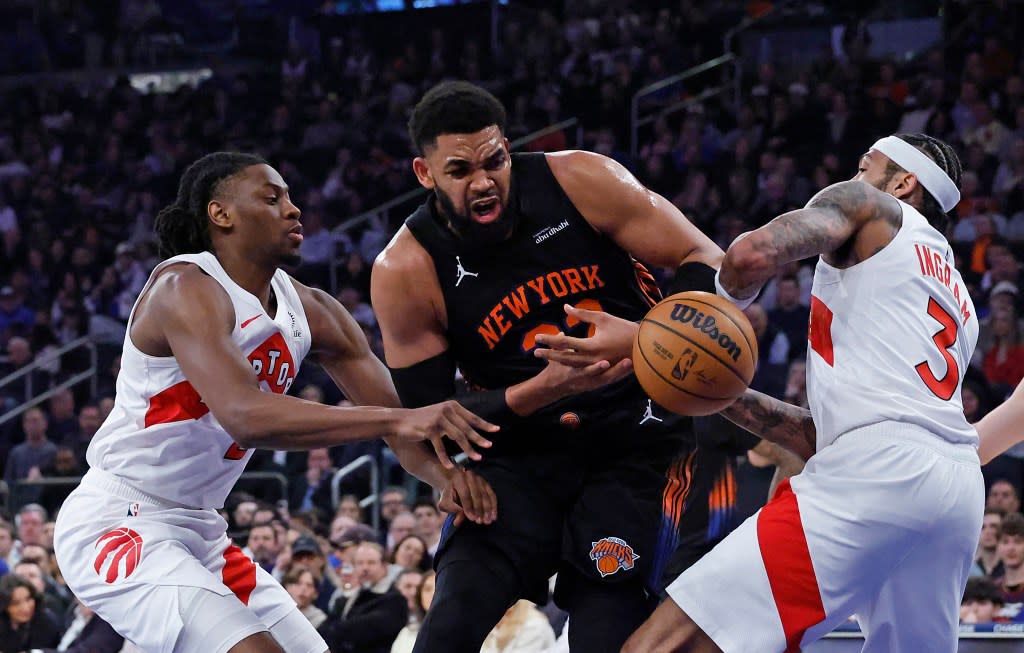 Karl-Anthony Towns loses the ball during the first quarter. JASON SZENES FOR THE NEW YORK POST
