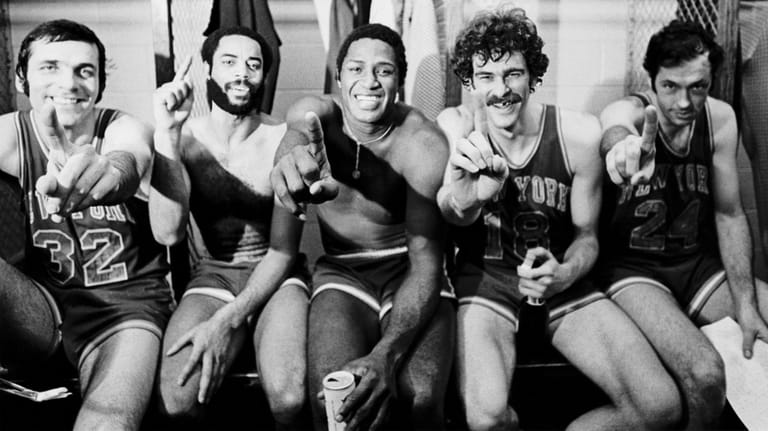 From left: The Knicks' Jerry Lucas, Walt "Clyde" Frazier, Willis Reed,...