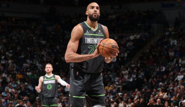 MINNEAPOLIS, MN - JANUARY 26: Rudy Gobert #27 of the Minnesota Timberwolves shoots a free throw during the game against the Golden State Warriors on January 26, 2026 at Target Center in Minneapolis, Minnesota. NOTE TO USER: User expressly acknowledges and agrees that, by downloading and or using this Photograph, user is consenting to the terms and conditions of the Getty Images License Agreement. Mandatory Copyright Notice: Copyright 2026 NBAE (Photo by David Sherman/NBAE via Getty Images)