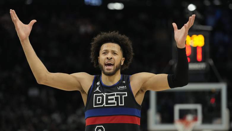 Cade Cunningham of the Detroit Pistons reacts