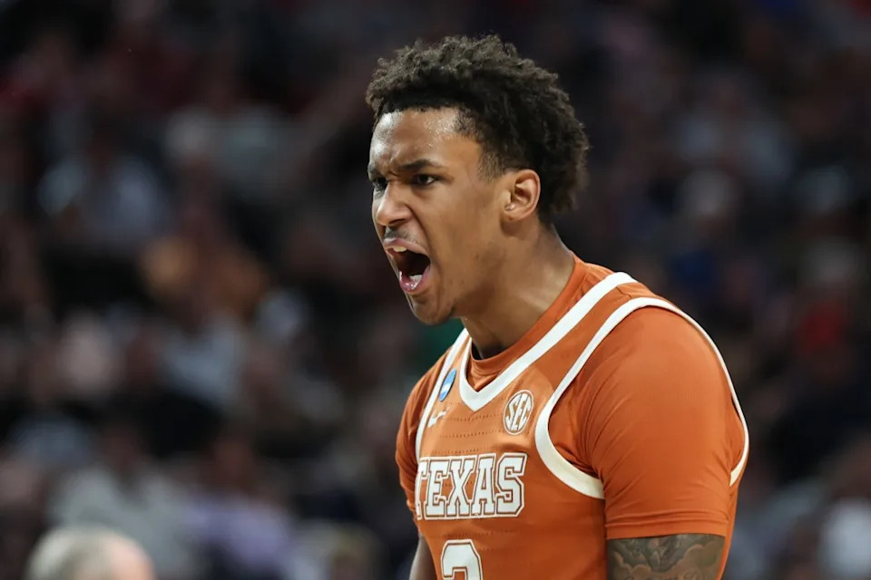 Texas forward Dailyn Swain (3) during the first half in the second round of the NCAA college basketball tournament against Gonzaga, Saturday, March 21, 2026, in Portland, Ore. (AP Photo/Craig Mitchelldyer)