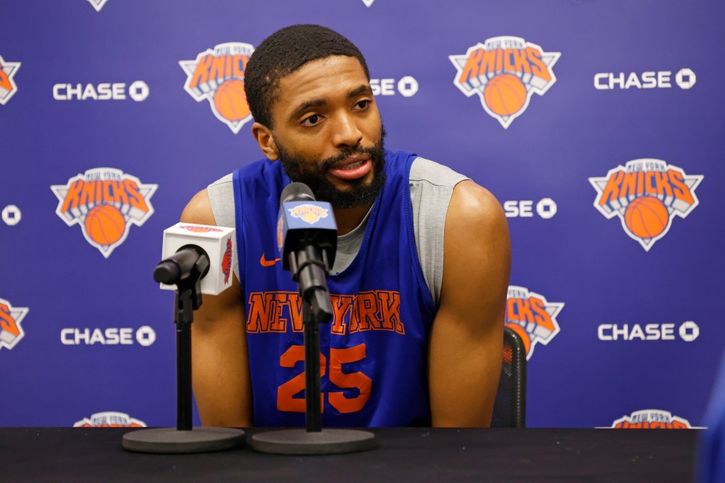 New York Knicks guard Mikal Bridges (25) when the New York Knicks practiced Friday, April 17, 2026 at Madison Square Garden Training Center in Greenburgh, NY.