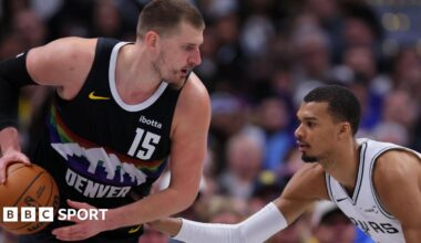 Nikola Jokic and fellow Most Valuable Player contender Victor Wembanyama go head-to-head during the match between Denver Nuggets and San Antonio Spurs