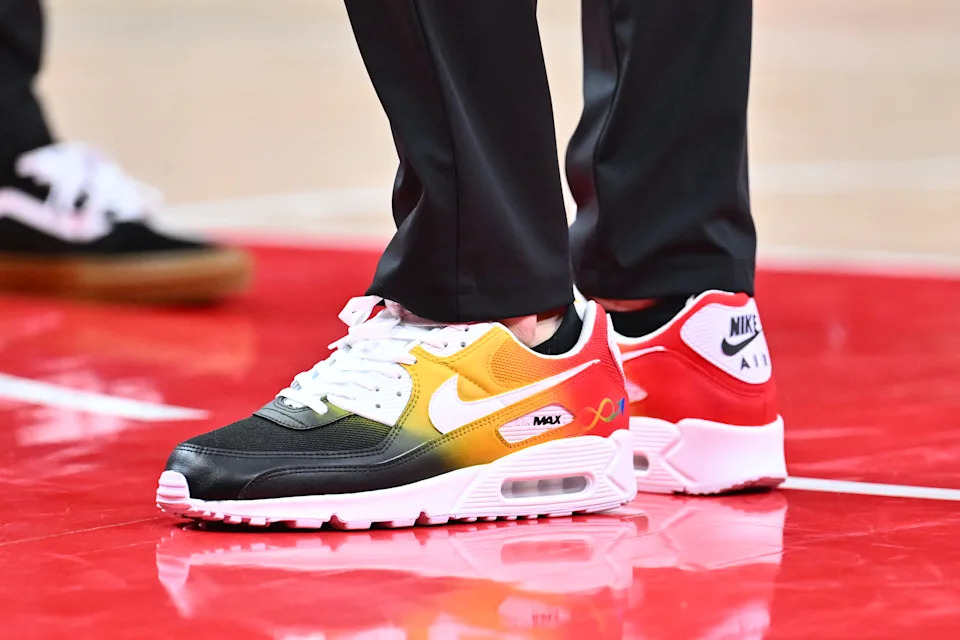 ATLANTA, GA - MARCH 30: The sneakers worn by Head Coach Quin Snyder of the Atlanta Hawks during the game against the Boston Celtics on March 30, 2026 at State Farm Arena in Atlanta, Georgia. NOTE TO USER: User expressly acknowledges and agrees that, by downloading and/or using this Photograph, user is consenting to the terms and conditions of the Getty Images License Agreement. Mandatory Copyright Notice: Copyright 2026 NBAE (Photo by Adam Hagy/NBAE via Getty Images) | NBAE via Getty Images