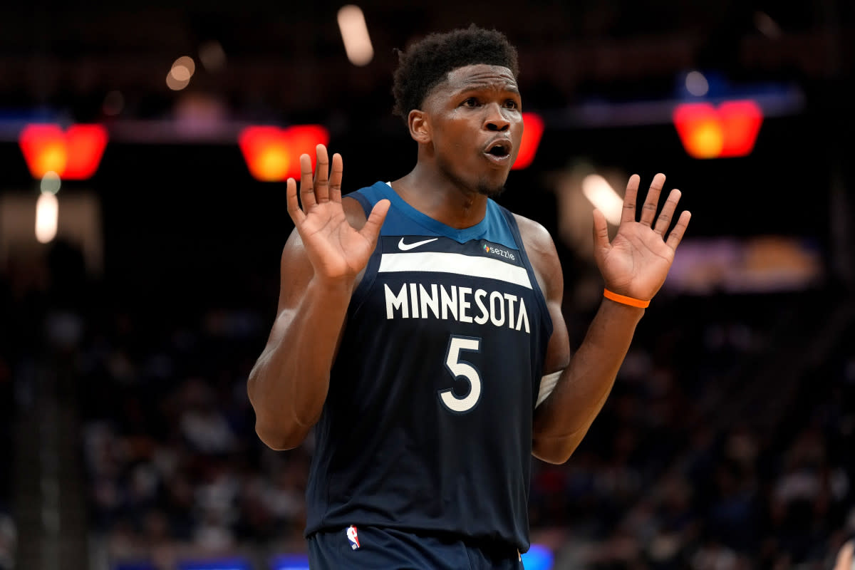 Minnesota Timberwolves guard Anthony Edwards reacts after the Timberwolves were called for a foul against the Golden State Warriors.Cary Edmondson-Imagn Images