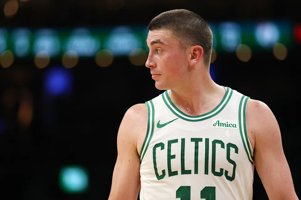 BOSTON, MASSACHUSETTS - MARCH 25: Payton Pritchard #11 of the Boston Celtics looks on during the second quarter against the Oklahoma City Thunder at TD Garden on March 25, 2026 in Boston, Massachusetts. NOTE TO USER: User expressly acknowledges and agrees that, by downloading and/or using this Photograph, user is consenting to the terms and conditions of the Getty Images License Agreement. (Photo by Maddie Meyer/Getty Images)