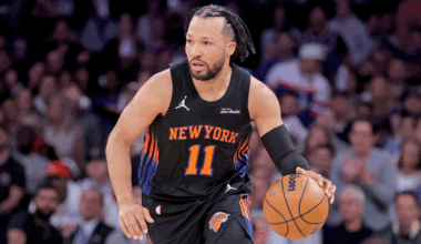 Jalen Brunson (11) controls the ball against the Atlanta Hawks.